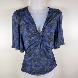 NWT Evereve Womens Blouse Twist Front Mesh Ruched 90s Y2K Party Dark Floral $78